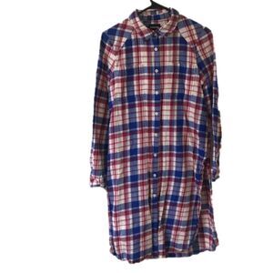 Joe Boxer Women’s Extra Long Red|Blue Plaid Flannel Shirt Button Down Sz M